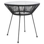 vidaXL Tuintafel Ø70x74 cm rattan en glas zwart, Verzenden, Nieuw