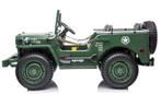 Kinderauto JEEP WILLYS WW2, groen, 24V, 4WD, 3 zits,RC NIEUW, Ophalen of Verzenden, Nieuw