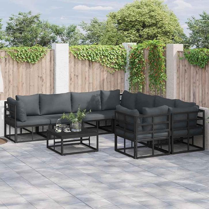 vidaXL Tuin Sofa Set met kussen 9 pcs Zwart Aluminium, Tuin en Terras, Tuinsets en Loungesets, Nieuw, Aluminium, Verzenden