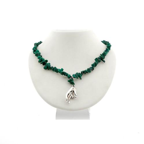 Malachiet kralen collier met zilveren hanger en sluiting..., Sieraden, Tassen en Uiterlijk, Kettingen, Overige kleuren, Gebruikt