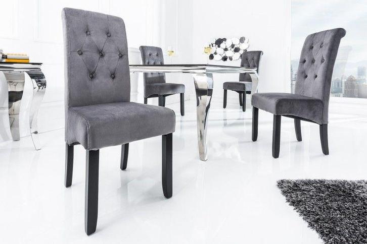 Design stoel CASA grijs fluweel met decoratieve knopen, Huis en Inrichting, Stoelen, Ophalen of Verzenden