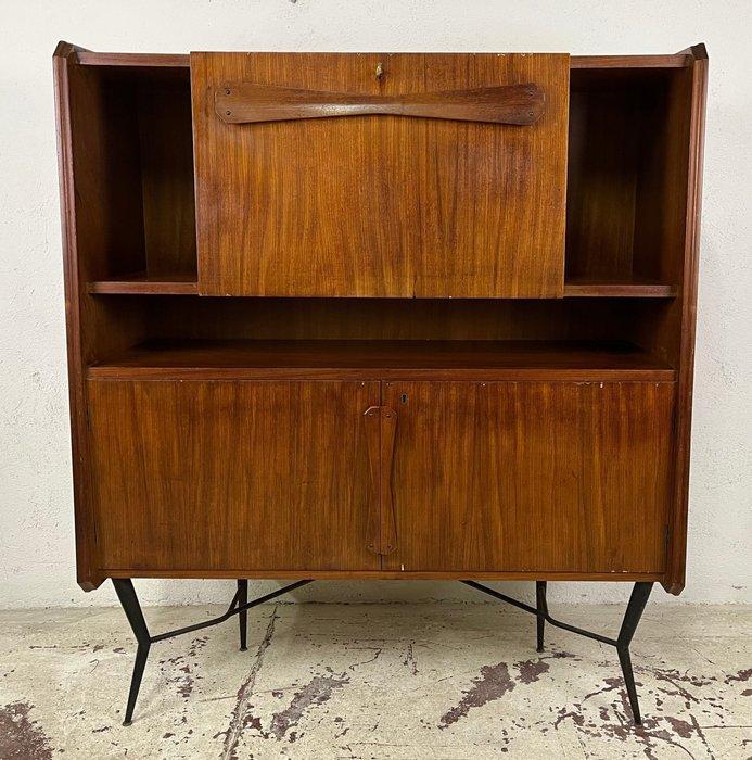 Drankkast - Teak, Metaal, Glas, Spiegel - Mobiele bar in, Antiek en Kunst, Kunst | Designobjecten