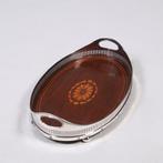 Engels ovaal dienblad met verchroomde  opstaande rand met ge, Ophalen of Verzenden