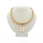 Gouden mesh collier met parel hanger | 46 cm, Goud, Met edelsteen, Gebruikt, Ophalen of Verzenden