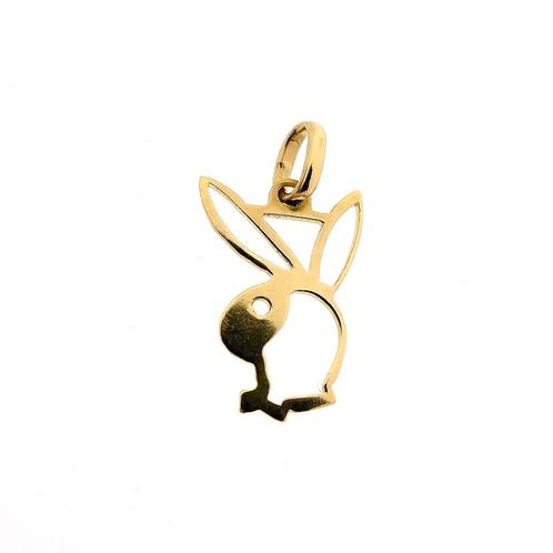 18 Krt. Gouden Playboy bunny hanger (kettinghanger), Sieraden, Tassen en Uiterlijk, Bedels, Gebruikt, Overige merken, Goud, Ophalen of Verzenden