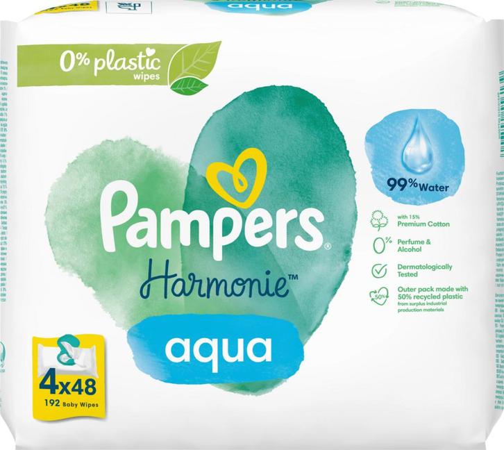 Pampers Harmonie Vochtige doekjes Harmonie Aqua (4x48 stu..., Kinderen en Baby's, Badjes en Verzorging, Verzenden