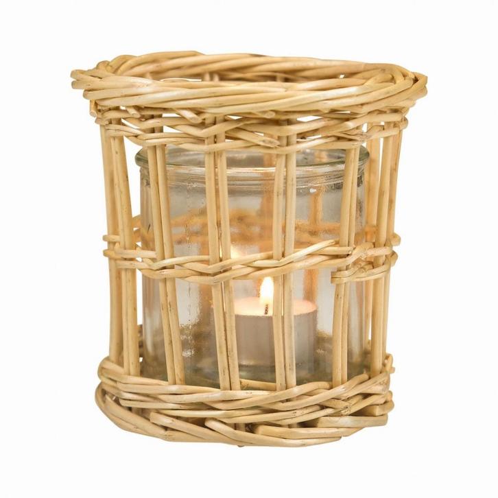 rotan windlicht recht dubbel 14cm, Huis en Inrichting, Woonaccessoires | Overige, Verzenden