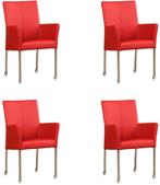 Set van 4 Rode leren moderne eetkamerstoelen - Toledo Leer D, Huis en Inrichting, Overige kleuren, Nieuw, Leer, Ophalen of Verzenden