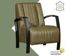 Leren fauteuil Glamour - Vintage Olive (olijf/groen), Huis en Inrichting, Fauteuils, Nieuw, Ophalen of Verzenden, 50 tot 75 cm