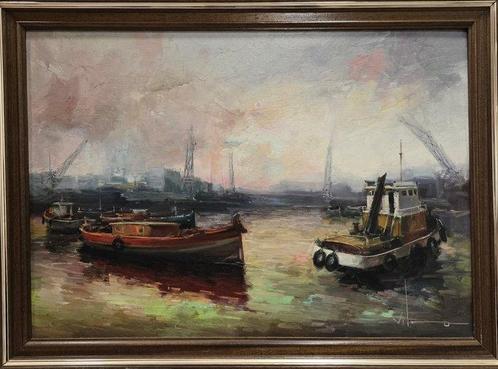 École Catalane (XX) - NO RESERVE - Les ombres du port, Antiek en Kunst, Kunst | Schilderijen | Klassiek