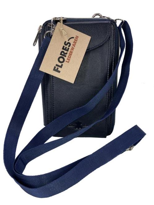 Leren rechthoekig portemonneetasje Donkerblauw met telefoonv, Sieraden, Tassen en Uiterlijk, Portemonnees, Nieuw, Verzenden