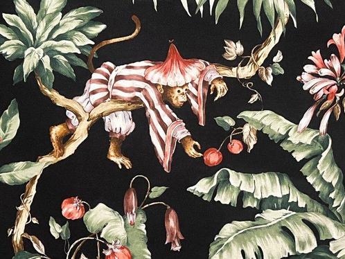 STANDAARD 100 Oeko Tex-katoenstof: speelse apen op, Antiek en Kunst, Antiek | Kleden en Textiel
