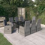 vidaXL 9-delige Tuinset met kussens grijs, Nieuw, 8 zitplaatsen, Tuinset, Verzenden
