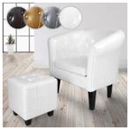 Fauteuil met armleuning - Relaxstoel - Met Hocker - Wit - MI, Verzenden, Zo goed als nieuw