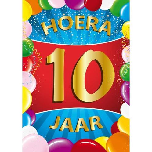 10 jaar mega deurposter 59 x 84 cm leeftijd verjaardag fee.., Hobby en Vrije tijd, Feestartikelen, Ophalen of Verzenden