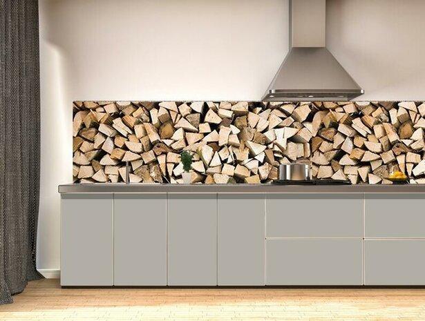 Plakfolie openhaard, houtblokken, muursticker 200x45cm, Huis en Inrichting, Stoffering | Behang