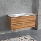Hangend wastafelmeubel eiken kleur 100cm met wasbak, Verzenden, Nieuw