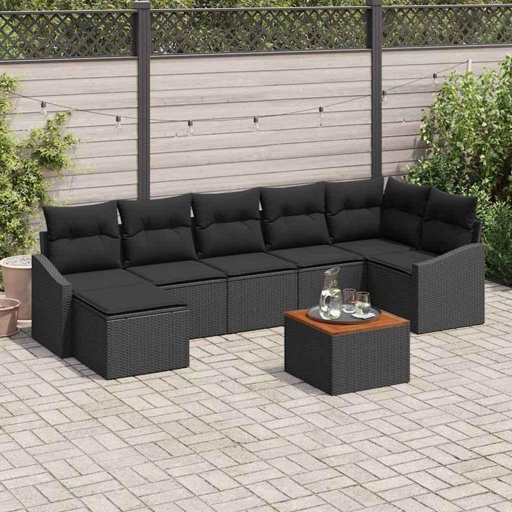 vidaXL Tuin Sofa Set met kussen 8 pcs Zwart Poly riet, Tuin en Terras, Tuinsets en Loungesets, Nieuw, Rotan, Verzenden
