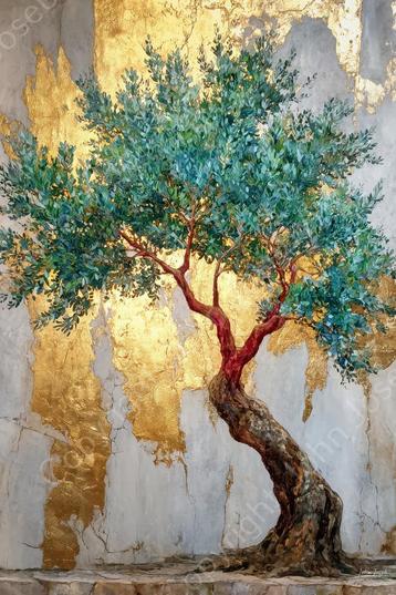1135 -John Joseb Art schilderij olijfboom, muur, goud, kunst beschikbaar voor biedingen