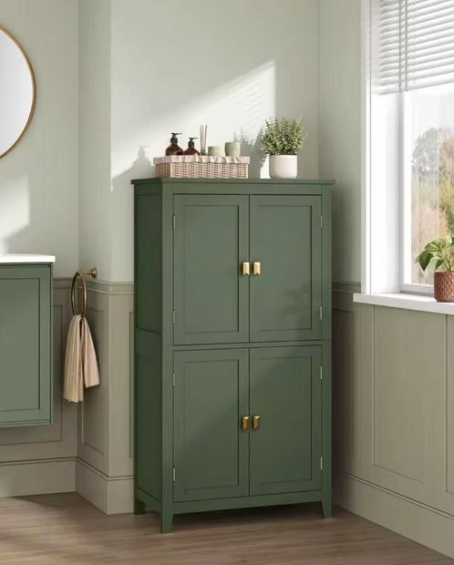 Nieuw: Highboard Opbergkast met 4 Deuren – Bosgroen Kabinet, Huis en Inrichting, Kasten | Overige, Nieuw, Verzenden