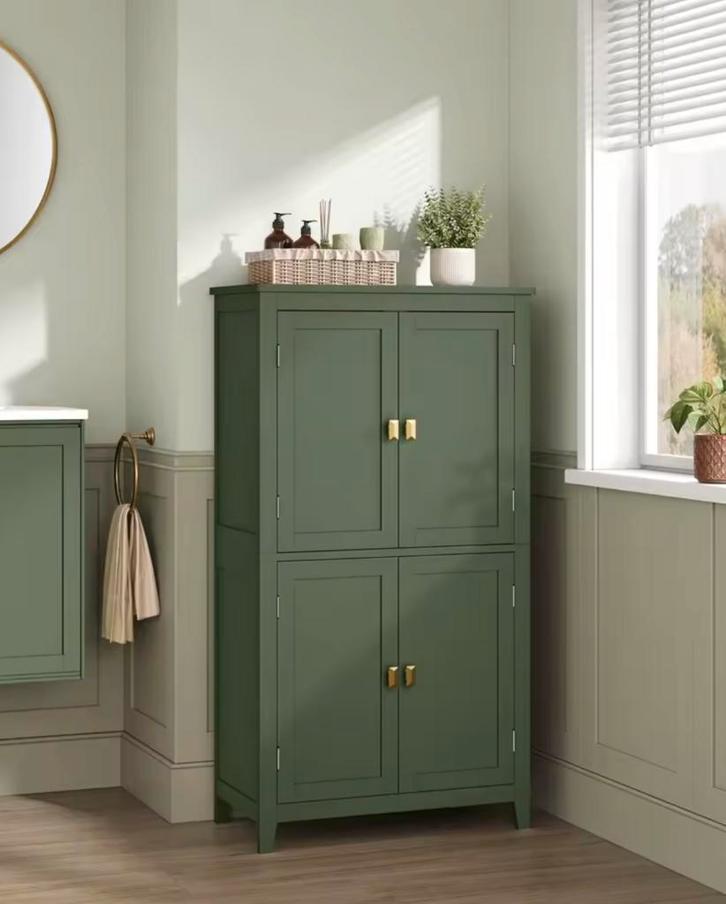 Nieuw: Highboard Opbergkast met 4 Deuren – Bosgroen Kabinet, Huis en Inrichting, Kasten | Overige, Nieuw, Verzenden