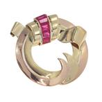 Broche - 18 karaat Geel goud - Ruby, Vintage Retro, 1950