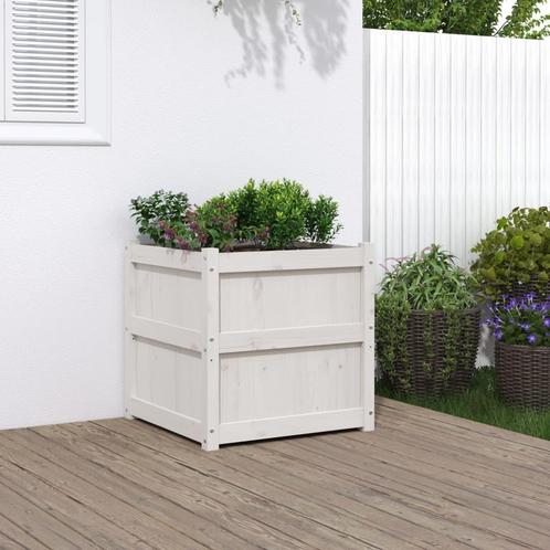 vidaXL Plantenbak 60x60x60 cm massief grenenhout wit, Tuin en Terras, Bloembakken en Plantenbakken, 60 tot 100 cm, Nieuw, Hout