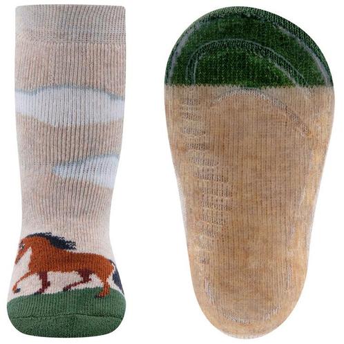 Antislipsok Ewers Bruin Paard in Weide met Wolken - Ecru/Bei, Kinderen en Baby's, Babykleding | Schoentjes en Sokjes, Meisje, Nieuw