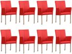 Set van 8 Rode leren moderne eetkamerstoelen - Toledo Leer D, Overige kleuren, Nieuw, Leer, Ophalen of Verzenden