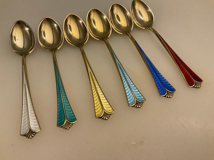 David Andersen - Theelepel (6) - Ongeslagen Noors, Antiek en Kunst, Antiek | Goud en Zilver