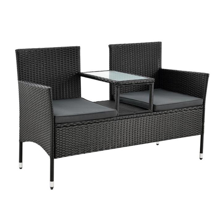 Tuinbank Monaco - Polyrotan zwart/grijs, Tuin en Terras, Tuinbanken, Nieuw, Verzenden