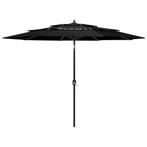 vidaXL Parasol 3-laags met aluminium paal 3 m zwart, Verzenden, Nieuw, 3 tot 4 meter