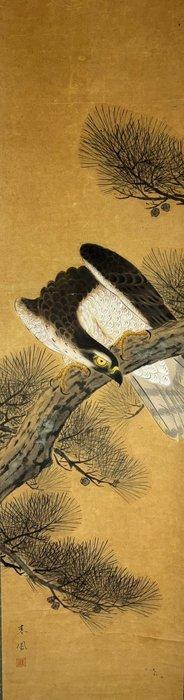 Een traditionele Japanse ophangscroll met een roofvogeltje, Antiek en Kunst, Antiek | Overige Antiek