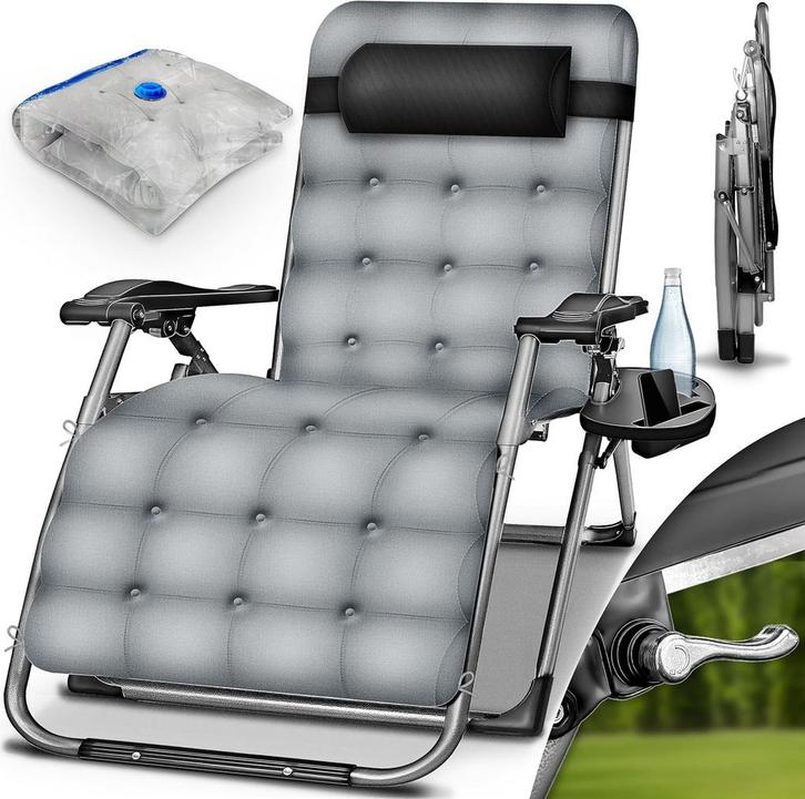 Tuinstoel - Ligstoel - Verstelbaar - Opvouwbaar - Grijs - Ti, Tuin en Terras, Ligbedden, Zo goed als nieuw, Verzenden