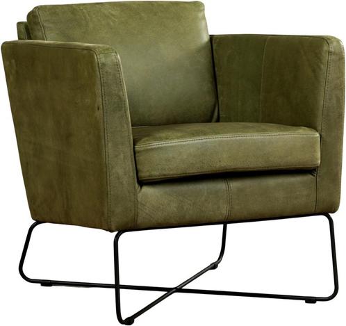 Olijfgroene leren moderne design fauteuil - Kenia Leer Olive, Huis en Inrichting, Fauteuils, 50 tot 75 cm, 75 tot 100 cm, Nieuw