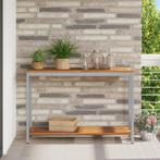 vidaXL Tuin Tafel Natuur & Grijs 35x110x75 cm Massief Hout, Verzenden, Nieuw, Metaal