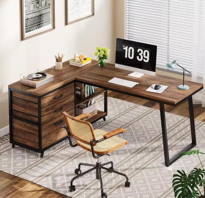 L-vormig Bureau 135 cm met Lades &amp; Planken – Hoek Design, Huis en Inrichting, Bureaus, Bureau, Nieuw, Verzenden