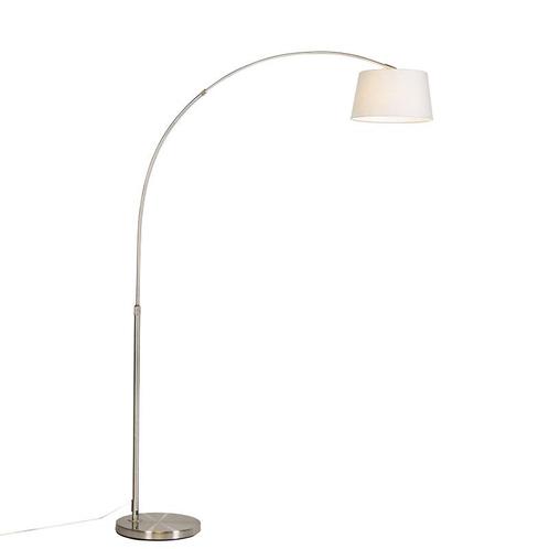 Moderne booglamp staal met witte stoffen kap - Arc Basic, Huis en Inrichting, Lampen | Vloerlampen, Nieuw, Overige materialen