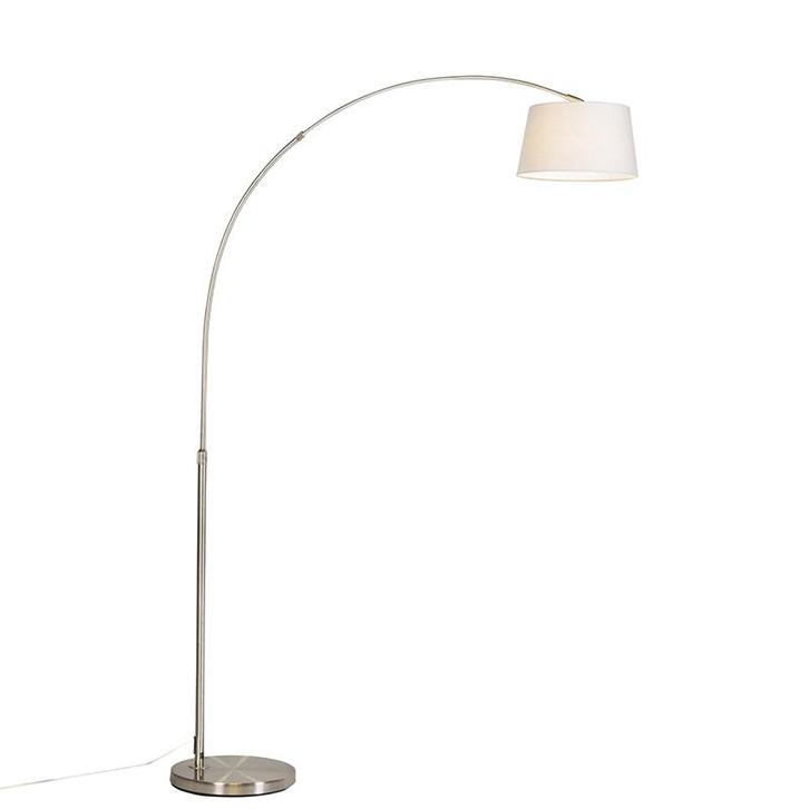 Moderne booglamp staal met witte stoffen kap - Arc Basic, Huis en Inrichting, Lampen | Vloerlampen, Nieuw, Overige materialen