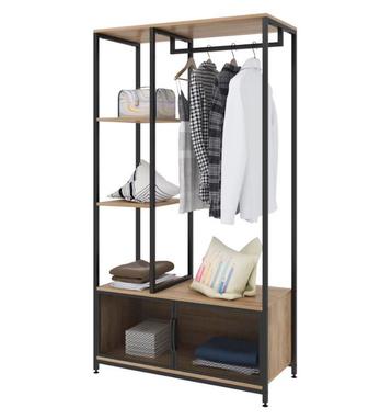 Vintage Houten Kledingkast met Open Opbergrek en Kast Nieuw beschikbaar voor biedingen