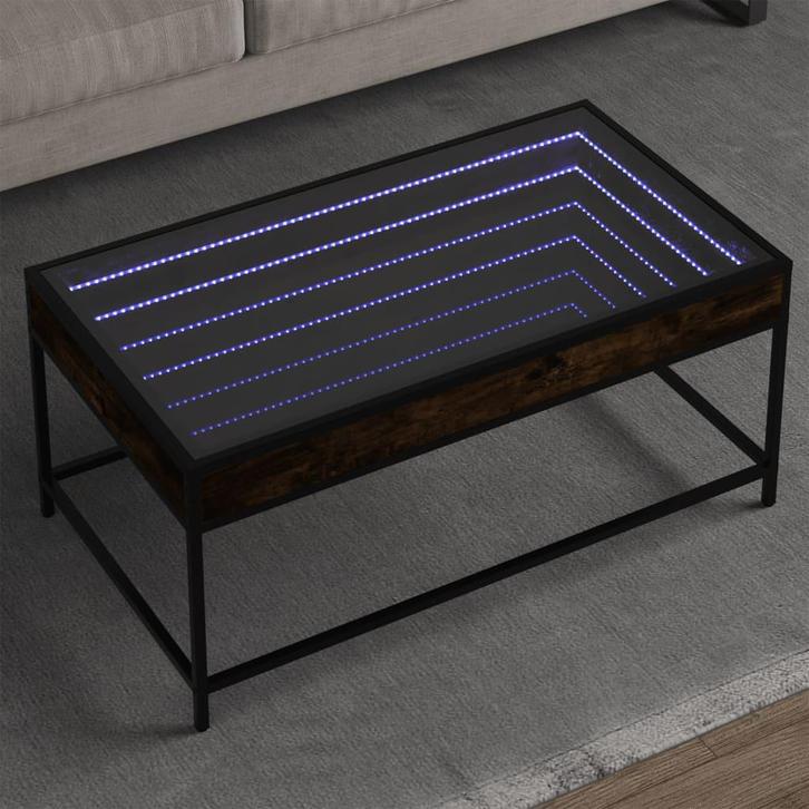 vidaXL Salontafel met Infinity LED 90x50x41 cm gerookt, Huis en Inrichting, Tafels | Salontafels, 50 tot 100 cm, Nieuw, Overige houtsoorten