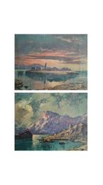 Giovanni Bossone (XX) - Tramonto sul lago, controluce, Antiek en Kunst, Kunst | Schilderijen | Klassiek