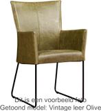 Set van 6 Olijfgroene leren industriële eetkamerstoelen - To, Huis en Inrichting, Stoelen, Overige kleuren, Nieuw, Leer, Ophalen of Verzenden