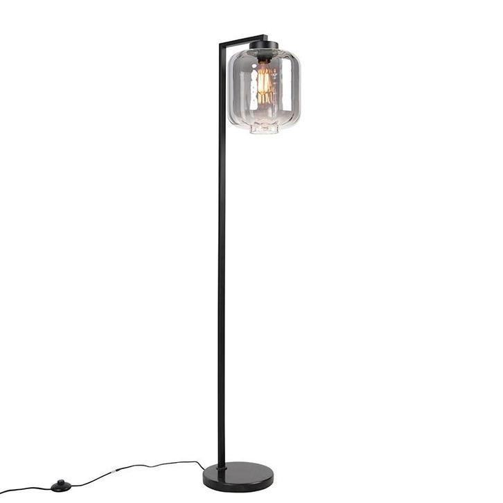 Design vloerlamp zwart met smoke glas - Qara Down, Huis en Inrichting, Lampen | Vloerlampen, Nieuw, Glas, 150 tot 200 cm