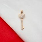 Gouden hanger van een sleutel hart met zirconia (liefde), Overige merken, Goud, Gebruikt, Ophalen of Verzenden
