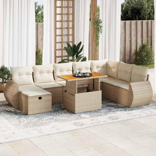 vidaXL 9-delige Loungeset met kussens poly rattan acacia, Tuin en Terras, Tuinsets en Loungesets, Loungeset, Nieuw, Rotan, Verzenden