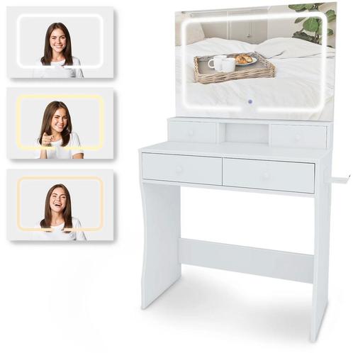 Kaptafel met Spiegel en LED verlichting - 80x40x140cm - Wit, Huis en Inrichting, Tafels | Kaptafels