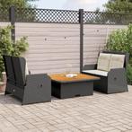vidaXL 3-delige Loungeset met kussens poly rattan zwart, Verzenden, Nieuw, Rotan, Loungeset