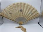 Large Belle Époque French fan with lace, birds, and ribbons