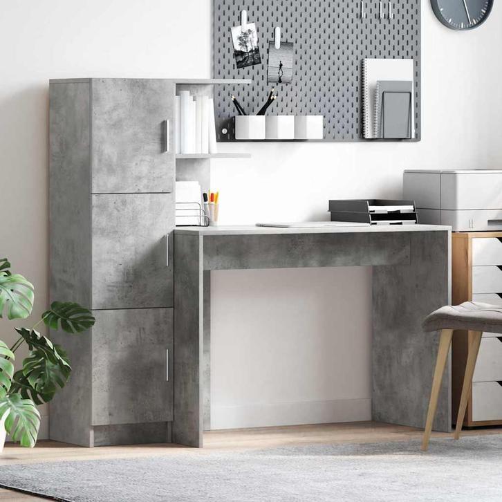 vidaXL Bureau met opbergruimte 2 pcs Beton Grijs 102 x 50 x, Huis en Inrichting, Kasten | Buffetkasten, Nieuw, 50 tot 100 cm, Overige houtsoorten